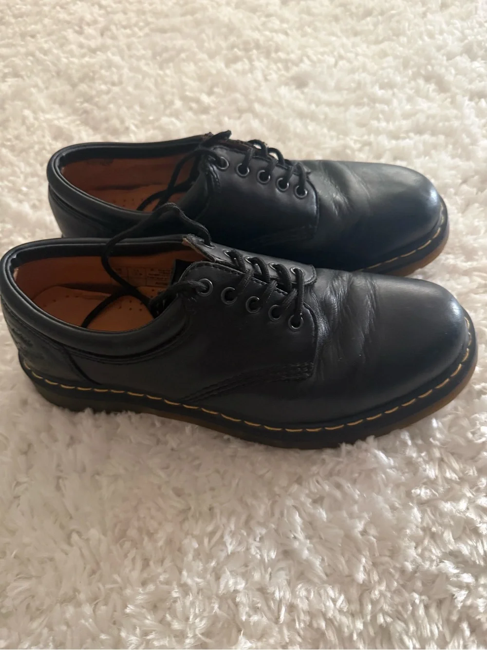 Dr. Martens Black Leather Derby Shoes with Yellow Stitching